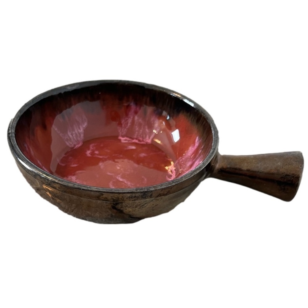 Vintage Vallauris Glazed Terracotta Small Saucepan Onion Soup Bowl
